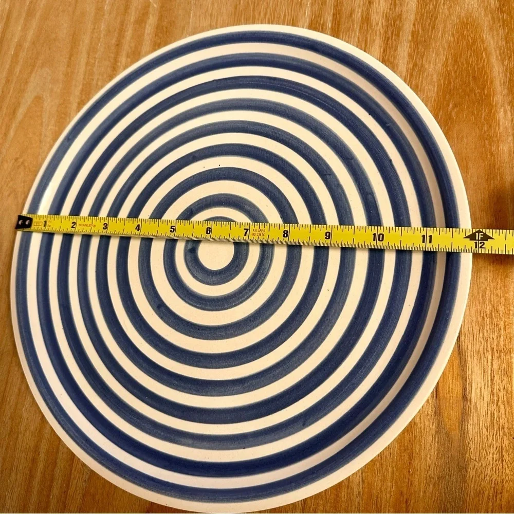 Blue & White Concentric Circle Oval Platter | Modern Minimalist Serving Plate